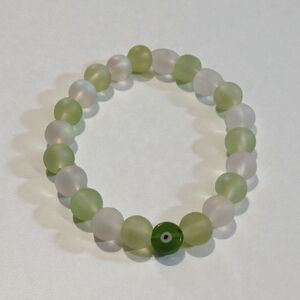 Elegant Green and White Evil Eye Protection Beaded Bracelet.